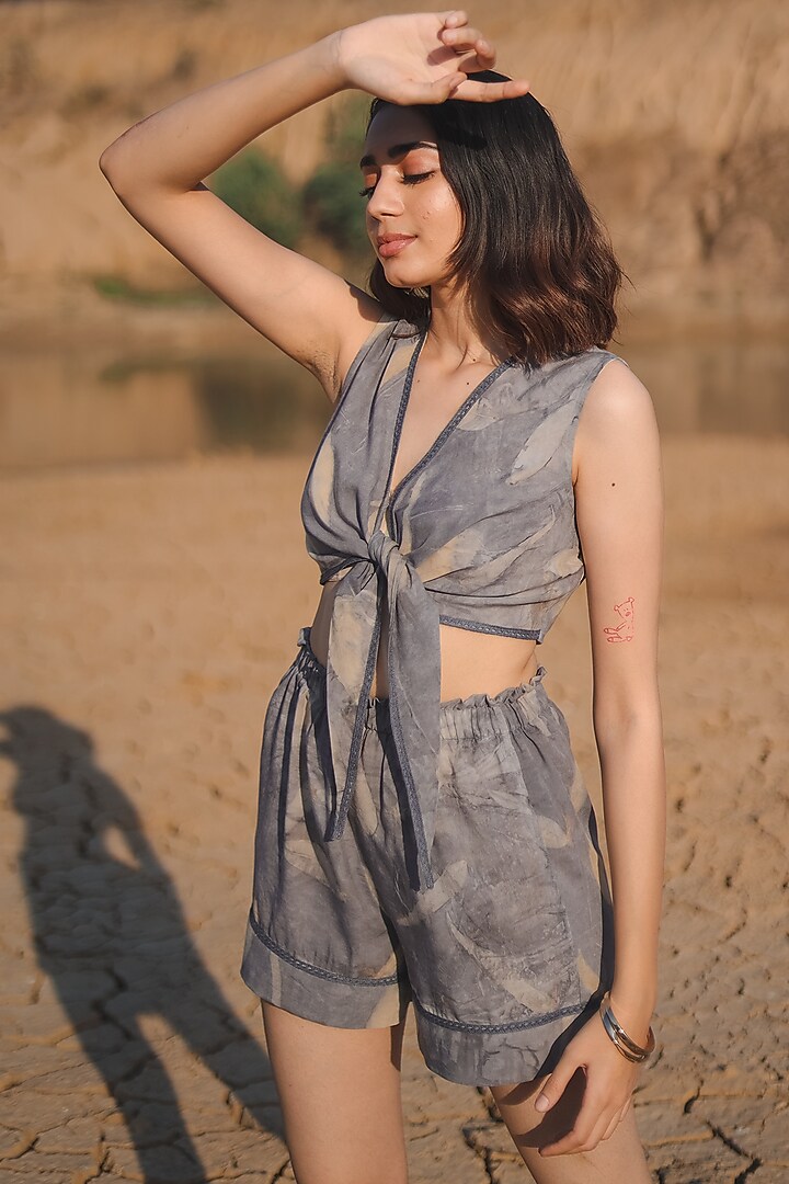 Grey Cotton Printed Shorts by Anurav at Pernia's Pop Up Shop