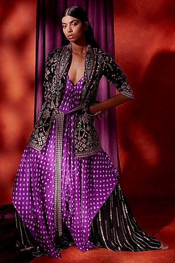 Black Crepe Silk Sequins Embellished Gharara Set by Anushka Khanna at Pernia's Pop Up Shop