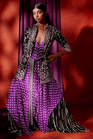 Black Crepe Silk Sequins Embellished Gharara Set by Anushka Khanna