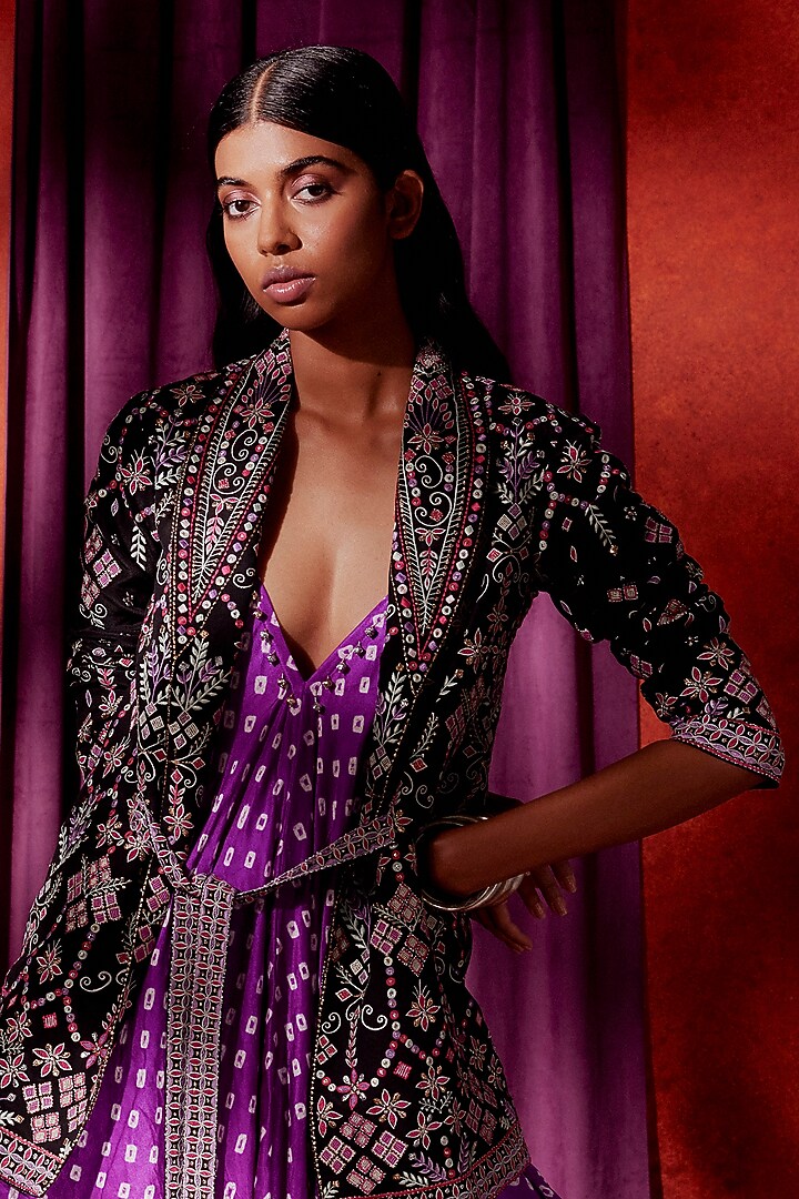 Black Crepe Silk Sequins Embellished Gharara Set by Anushka Khanna at Pernia's Pop Up Shop