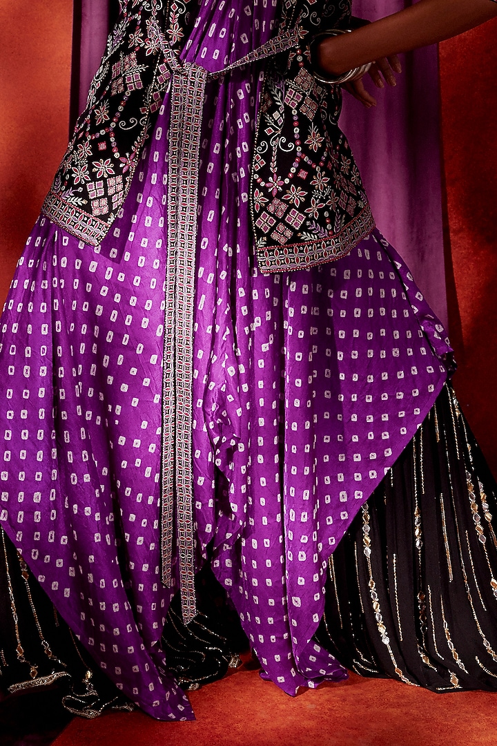 Black Crepe Silk Sequins Embellished Gharara Set by Anushka Khanna at Pernia's Pop Up Shop