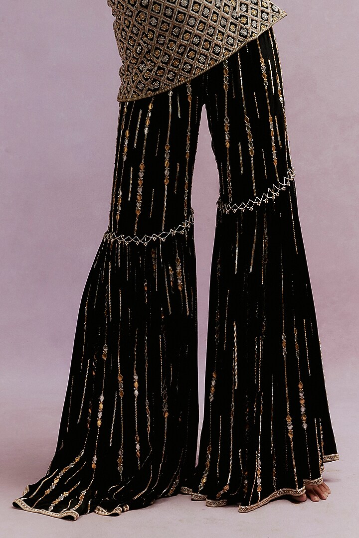 Black Crepe Silk Bead Work Gharara Set by Anushka Khanna at Pernia's Pop Up Shop