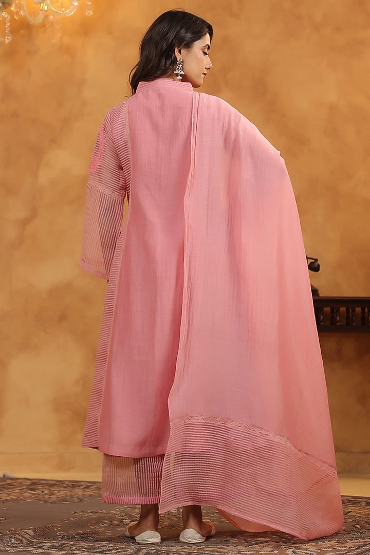 Pink Chanderi Dori Work A-Line Kurta Set by ANSHU WADHWA at Pernia's Pop Up Shop