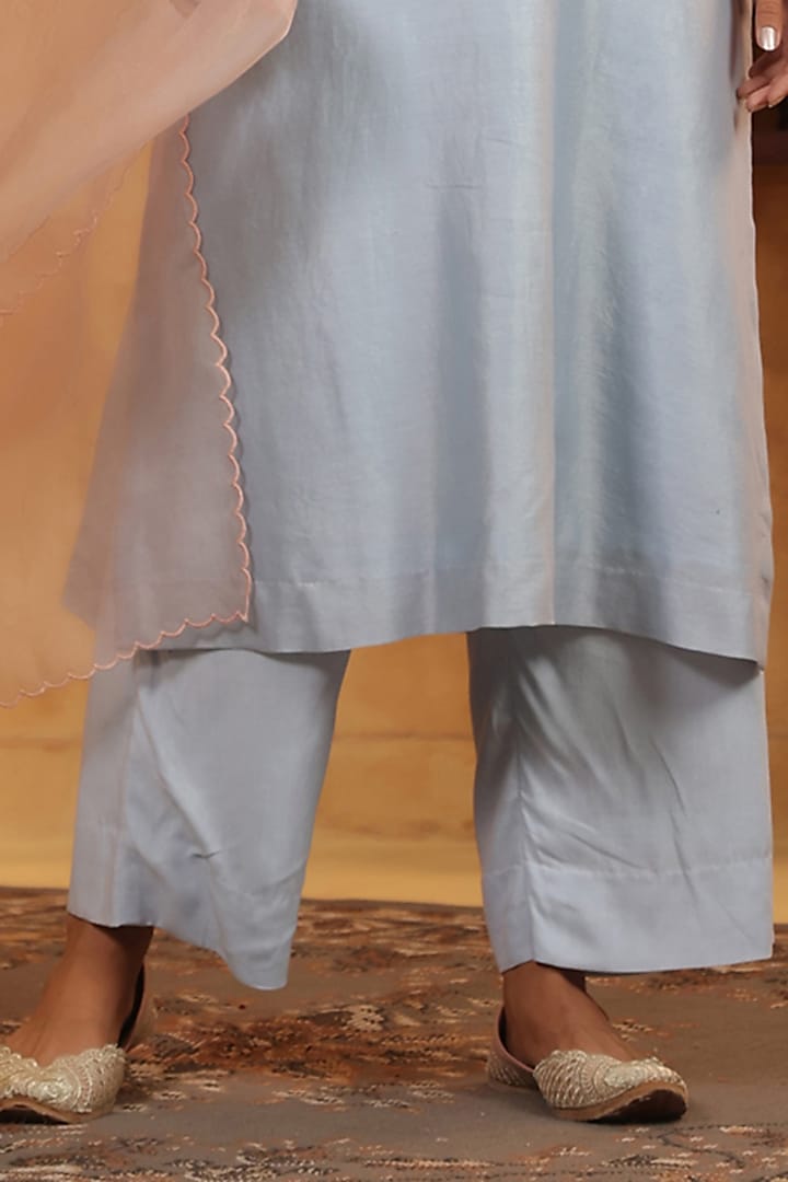 Aqua Blue Silk Chanderi Thread & Sequin Work A-Line Kurta Set by ANSHU WADHWA at Pernia's Pop Up Shop