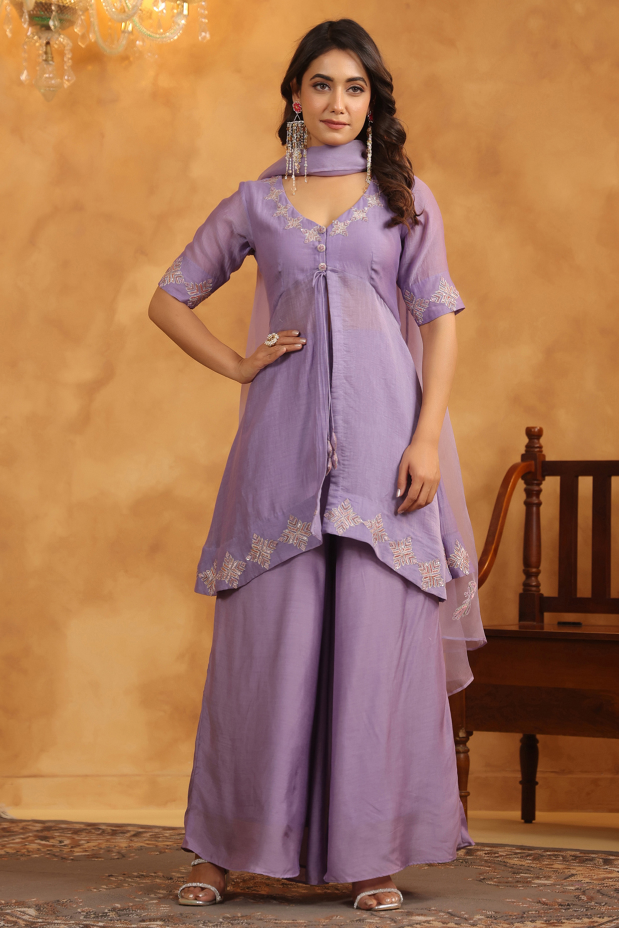 Mauve Muslin Party Wear Sharara Set by ANSHU WADHWA at Pernia's Pop Up Shop