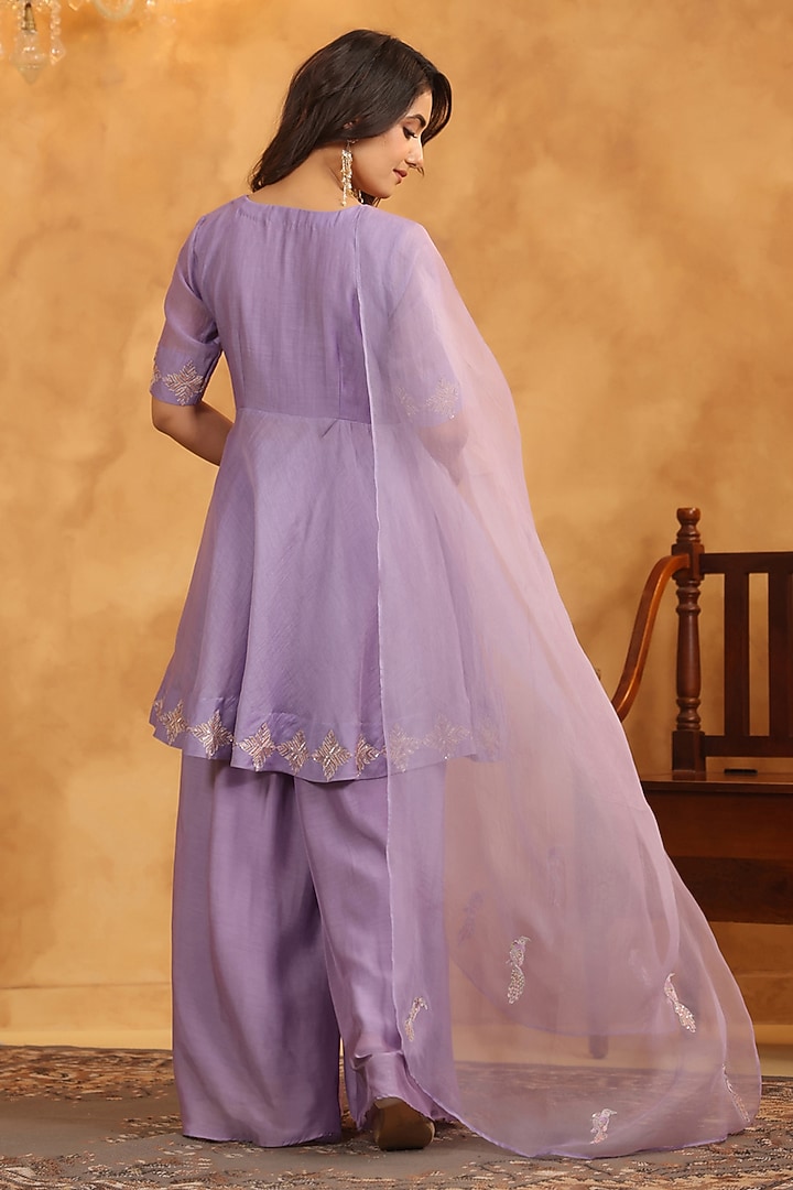 Mauve Muslin Party Wear Sharara Set by ANSHU WADHWA at Pernia's Pop Up Shop