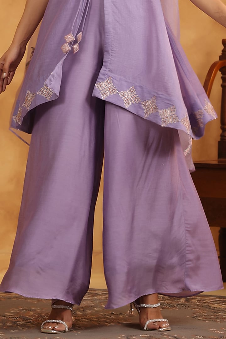 Mauve Muslin Party Wear Sharara Set by ANSHU WADHWA at Pernia's Pop Up Shop