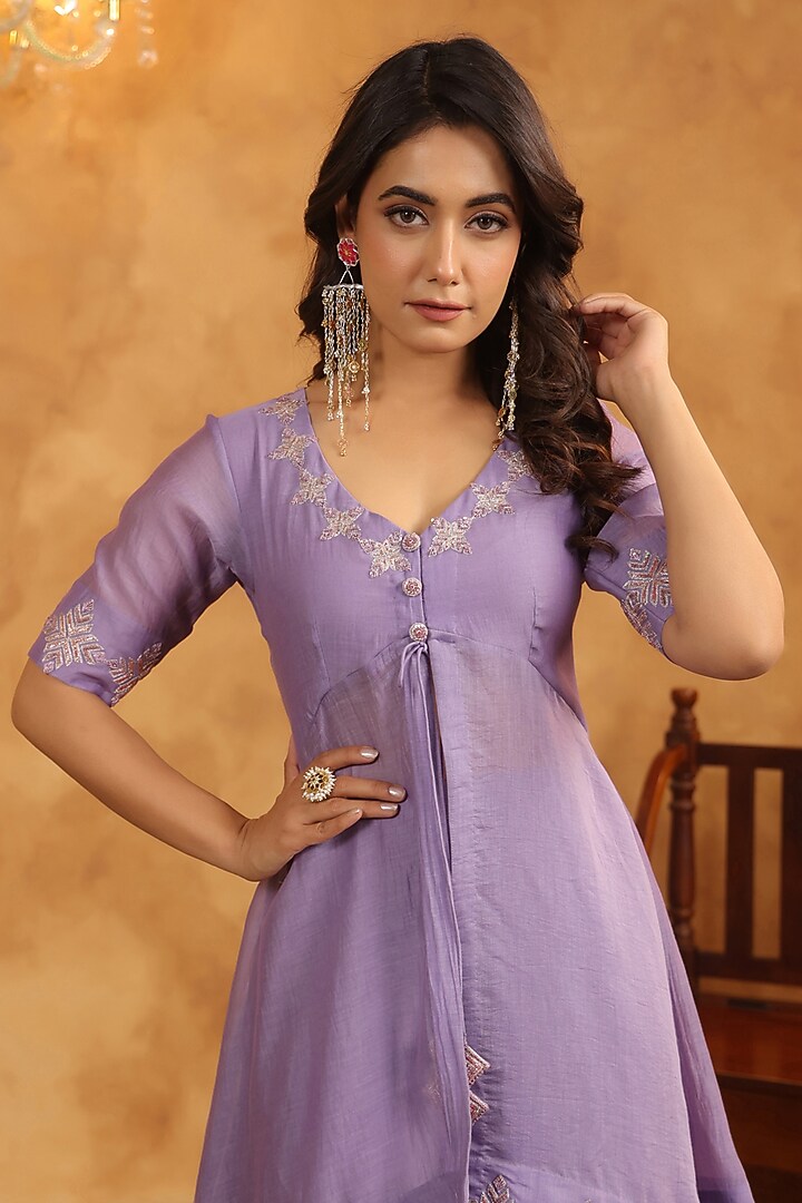 Mauve Muslin Party Wear Sharara Set by ANSHU WADHWA at Pernia's Pop Up Shop