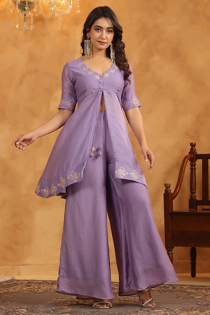 Mauve Muslin Party Wear Sharara Set by ANSHU WADHWA at Pernia's Pop Up Shop