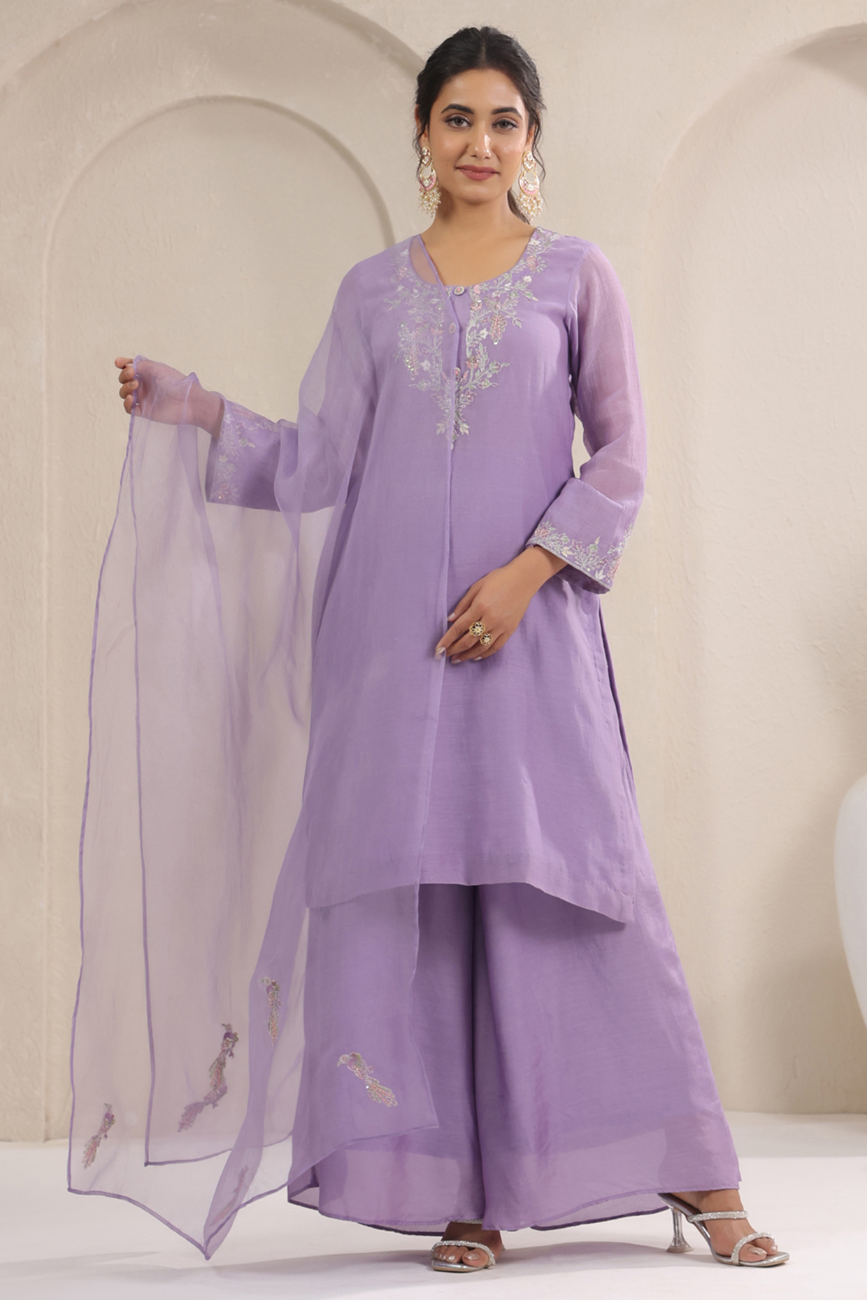 Mauve Muslin Party Wear Sharara Set by ANSHU WADHWA at Pernia's Pop Up Shop