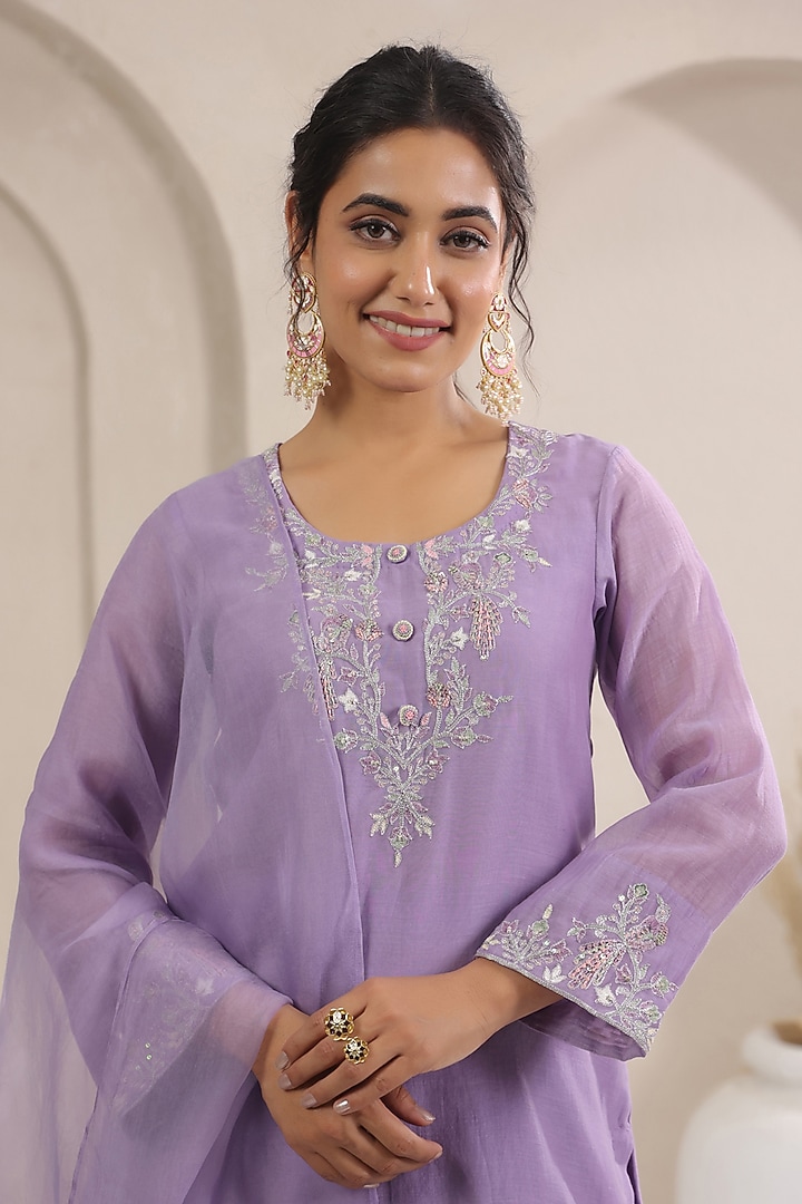 Mauve Muslin Party Wear Sharara Set by ANSHU WADHWA at Pernia's Pop Up Shop
