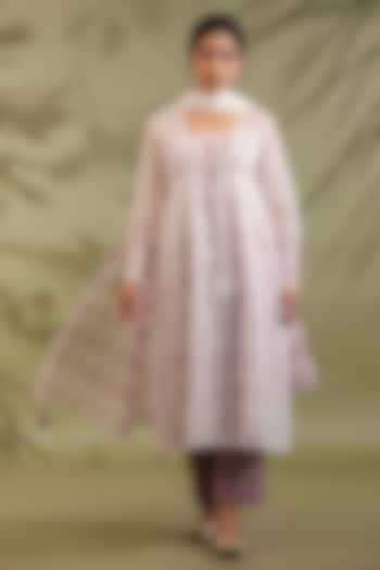 Off-White Cotton & Kota Doria Handblock Printed Jacket Set by ANSHU WADHWA at Pernia's Pop Up Shop