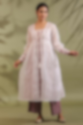 Off-White Cotton & Kota Doria Handblock Printed Jacket Set by ANSHU WADHWA at Pernia's Pop Up Shop