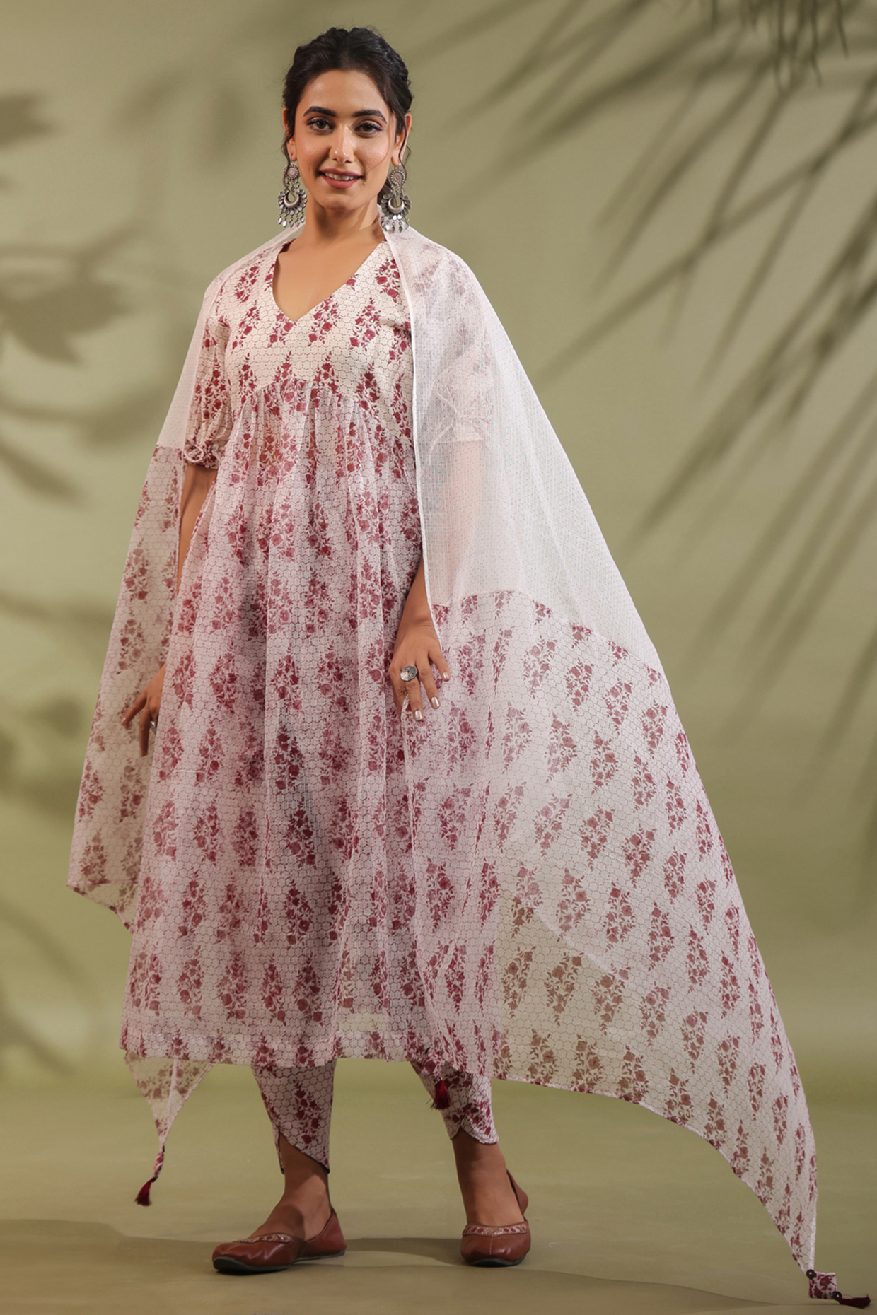 Off-White Cotton & Kota Doria Handblock Printed Kurta Set by ANSHU WADHWA at Pernia's Pop Up Shop