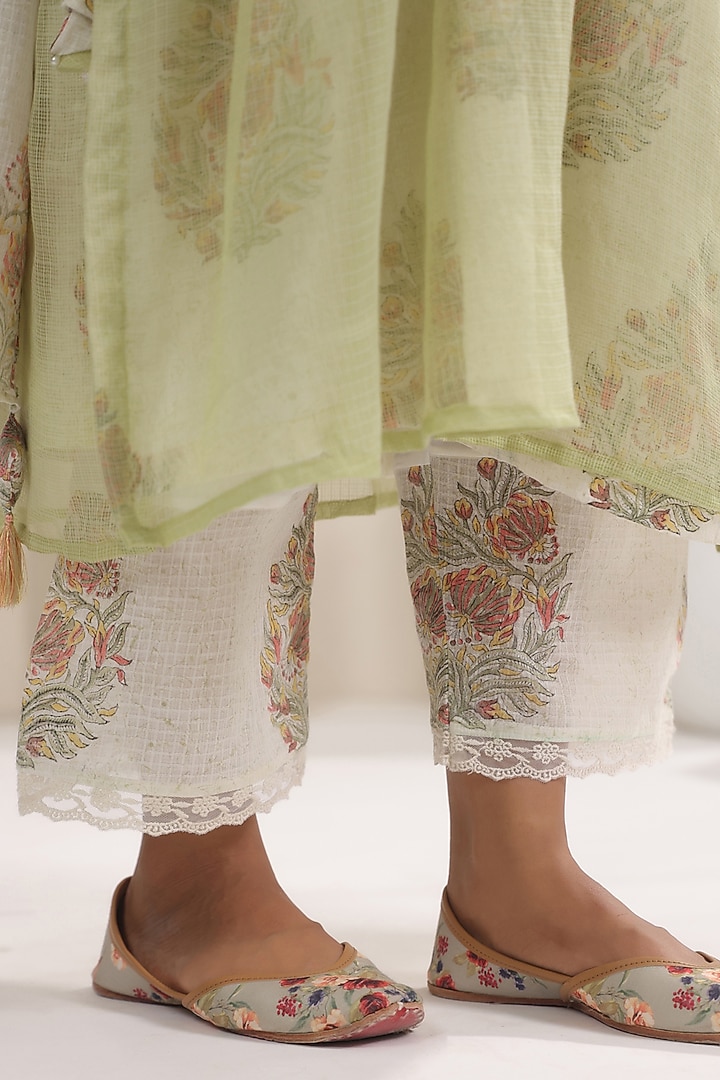 Green Cotton Printed A-Line Kurta Set by ANSHU WADHWA at Pernia's Pop Up Shop