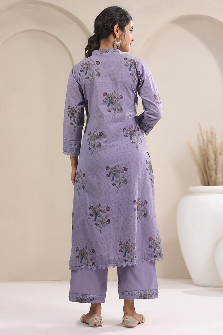 Mauve Cotton Printed Straight Kurta Set by ANSHU WADHWA at Pernia's Pop Up Shop