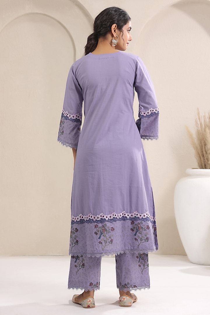 Mauve Cotton Printed A-Line Kurta Set by ANSHU WADHWA at Pernia's Pop Up Shop
