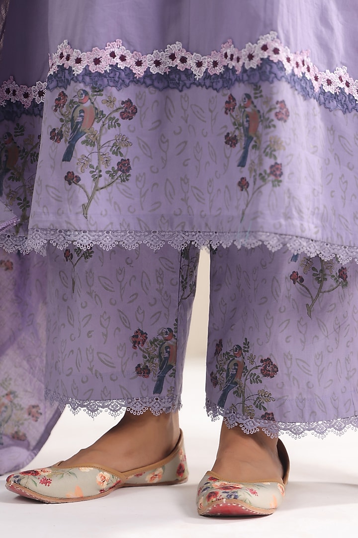 Mauve Cotton Printed A-Line Kurta Set by ANSHU WADHWA at Pernia's Pop Up Shop