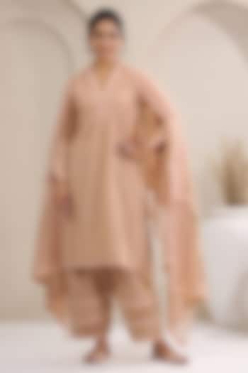 Beige Cotton A-Line Kurta Set by ANSHU WADHWA at Pernia's Pop Up Shop
