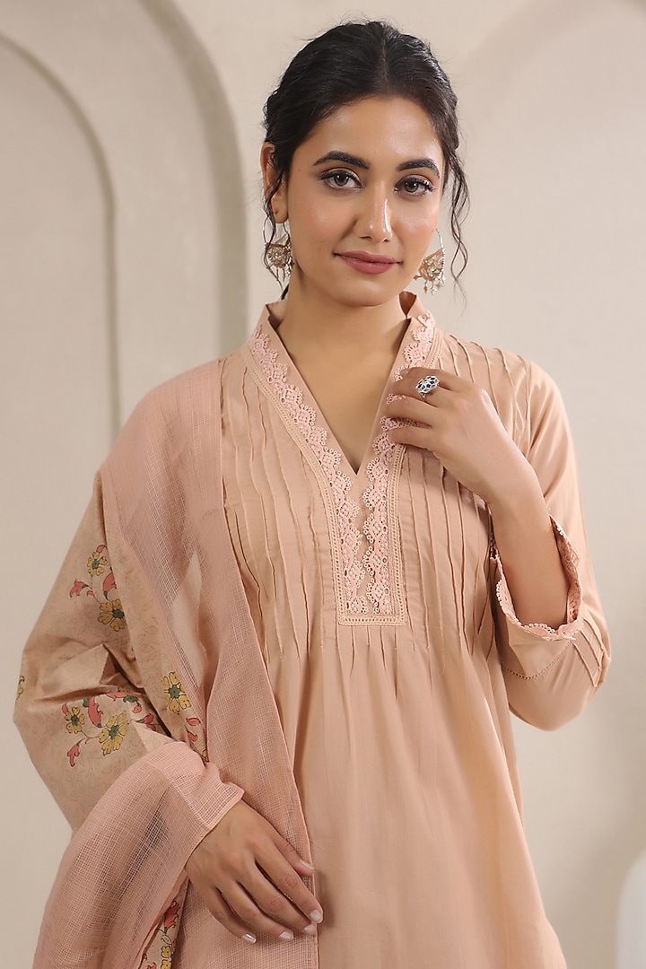 Beige Cotton A-Line Kurta Set by ANSHU WADHWA at Pernia's Pop Up Shop