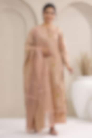 Beige Cotton Handblock Printed Straight Kurta Set by ANSHU WADHWA at Pernia's Pop Up Shop