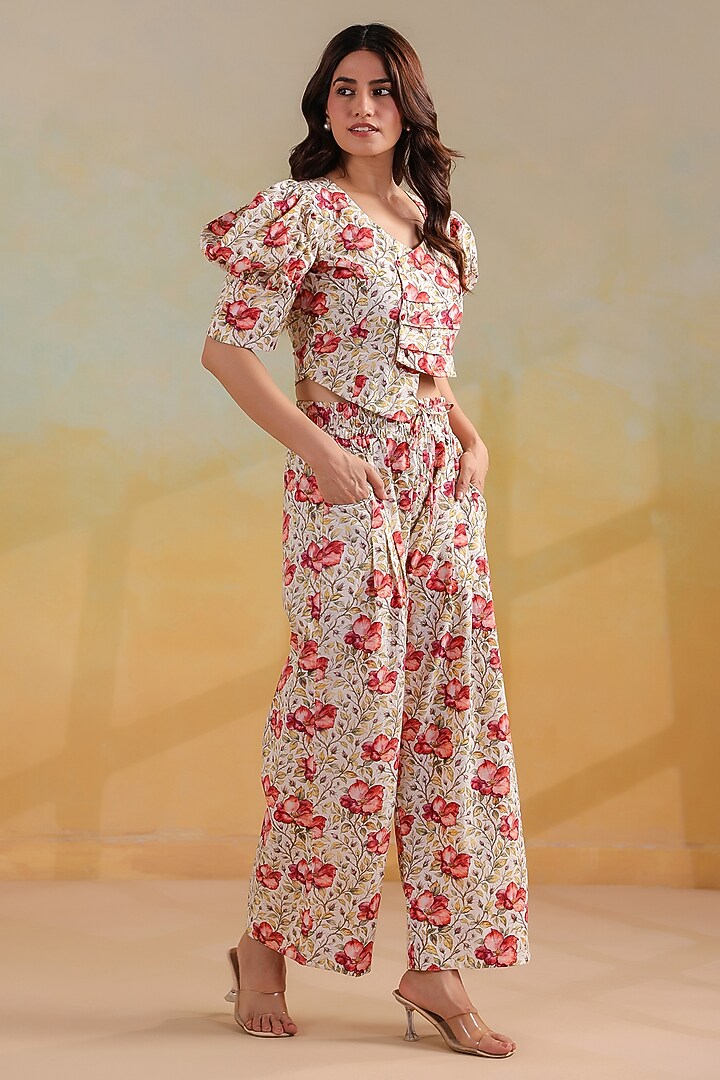 Off-White & Pink Cotton Printed Co-Ord Set by ANSHU WADHWA at Pernia's Pop Up Shop