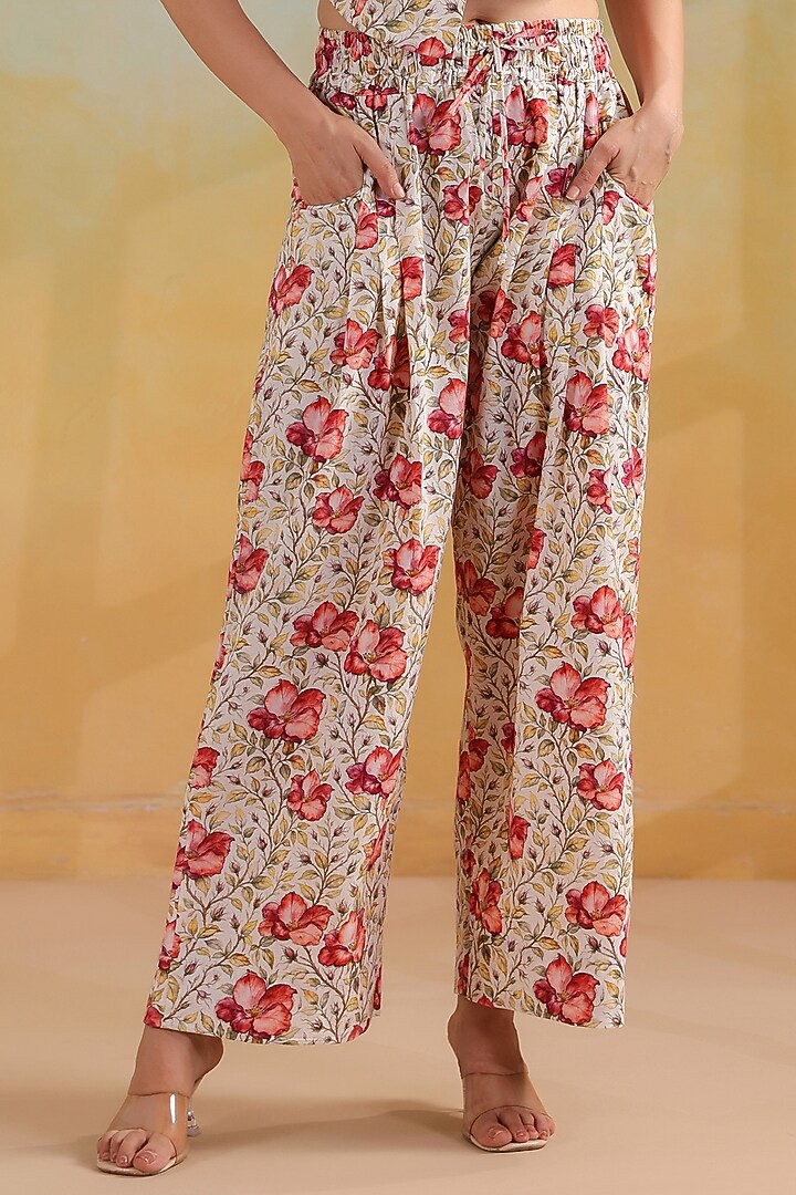 Off-White & Pink Cotton Printed Co-Ord Set by ANSHU WADHWA at Pernia's Pop Up Shop