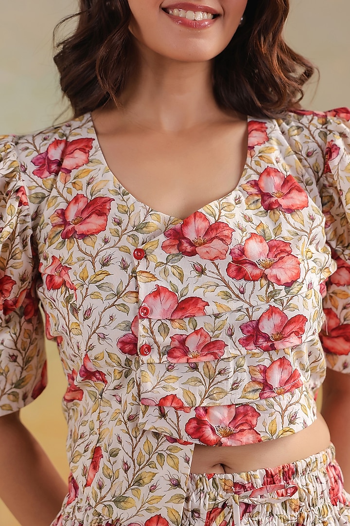 Off-White & Pink Cotton Printed Co-Ord Set by ANSHU WADHWA at Pernia's Pop Up Shop