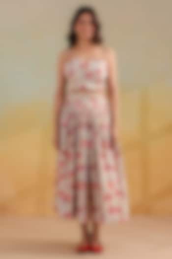Off-White & Pink Cotton Printed Skirt Set by ANSHU WADHWA at Pernia's Pop Up Shop