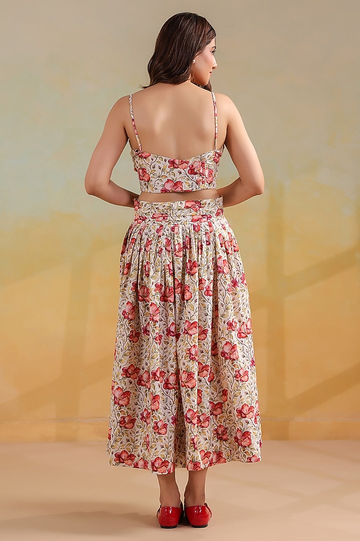 Off-White & Pink Cotton Printed Skirt Set by ANSHU WADHWA at Pernia's Pop Up Shop