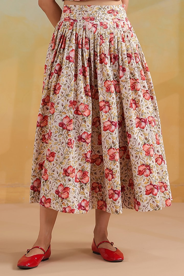 Off-White & Pink Cotton Printed Skirt Set by ANSHU WADHWA at Pernia's Pop Up Shop