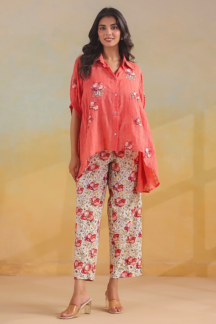 Multi-Colored Cotton Applique Embroidered Co-Ord Set by ANSHU WADHWA at Pernia's Pop Up Shop