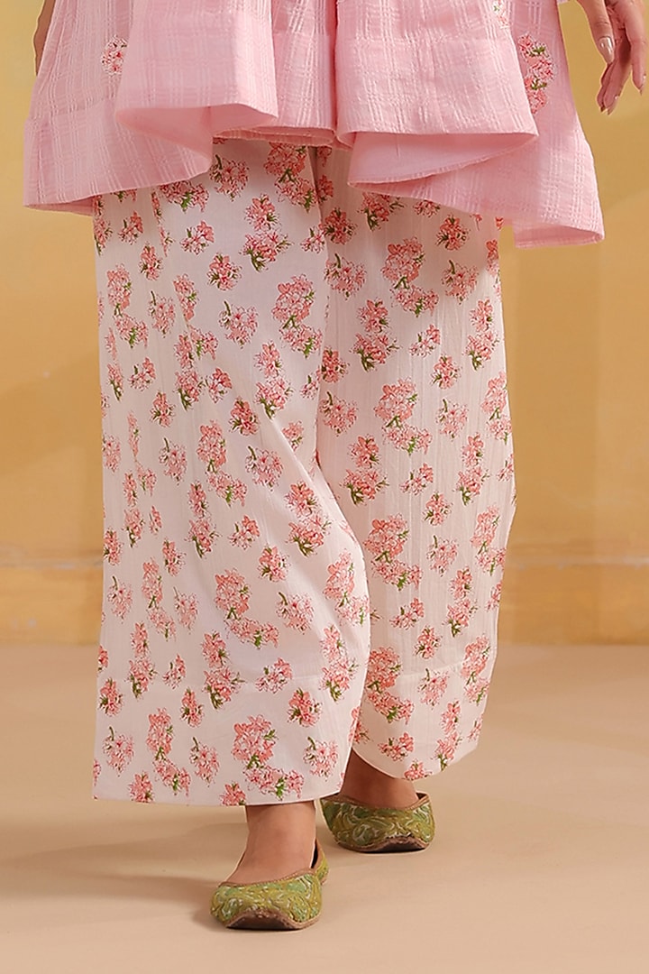 Pink Cotton Floral Printed Short Kalidar Kurta Set by ANSHU WADHWA at Pernia's Pop Up Shop
