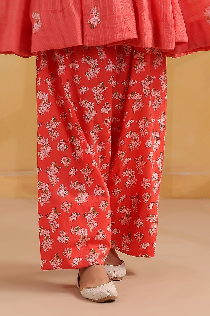 Peachish Orange Cotton Doria Work Short Kalidar Kurta Set by ANSHU WADHWA at Pernia's Pop Up Shop