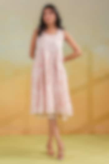 White Cotton Floral Printed Sleeveless Summer Dress by ANSHU WADHWA at Pernia's Pop Up Shop