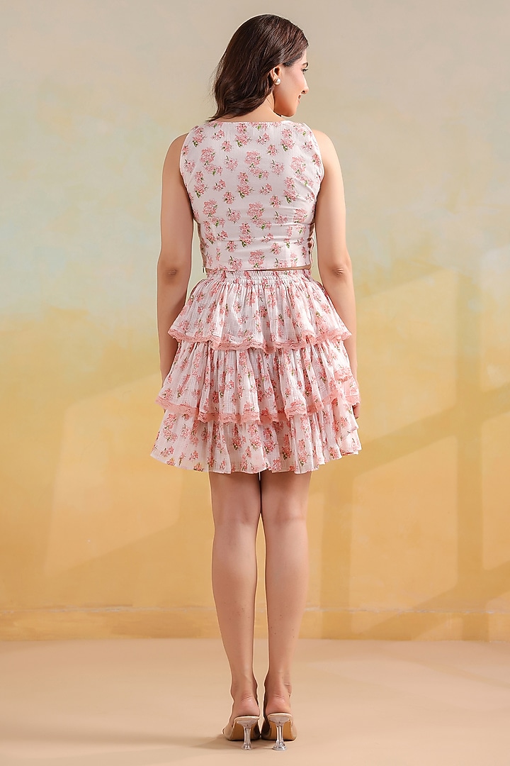White Cotton Printed Skirt Set by ANSHU WADHWA at Pernia's Pop Up Shop