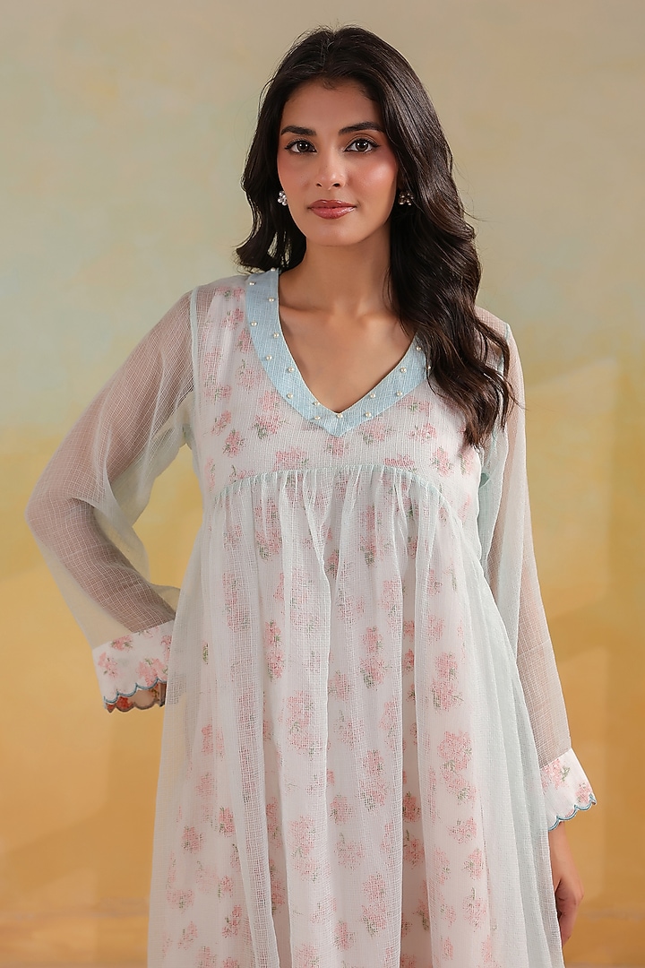 Blue Cotton Embroidered Kurta Set by ANSHU WADHWA at Pernia's Pop Up Shop
