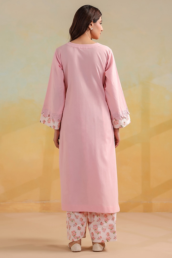 Pink Cotton Embroidered Kurta Set by ANSHU WADHWA at Pernia's Pop Up Shop