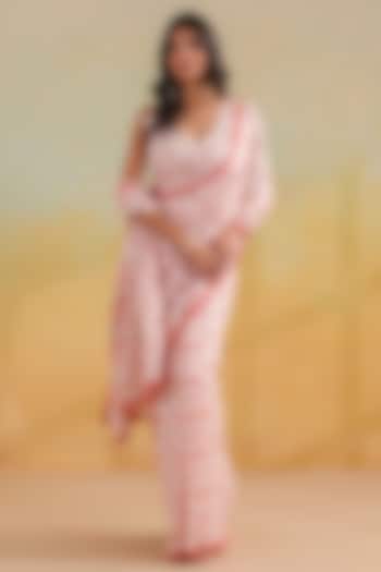 White Cotton Floral Printed Festive Saree Set by ANSHU WADHWA at Pernia's Pop Up Shop