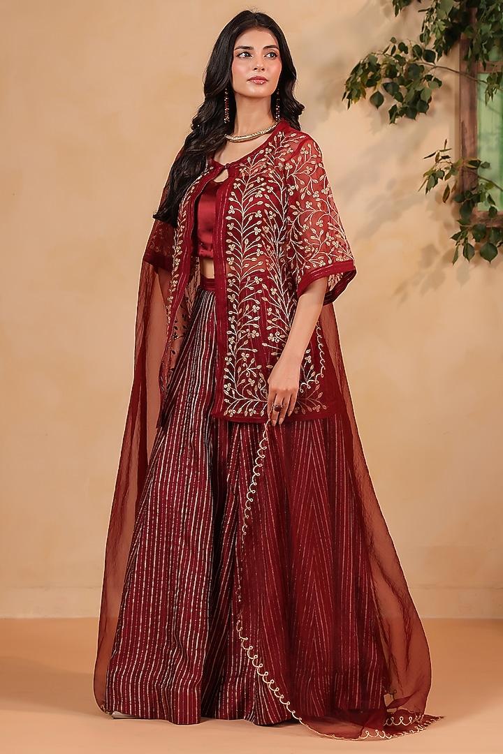 Maroon Chanderi Wedding Sharara Set by ANSHU WADHWA at Pernia's Pop Up Shop