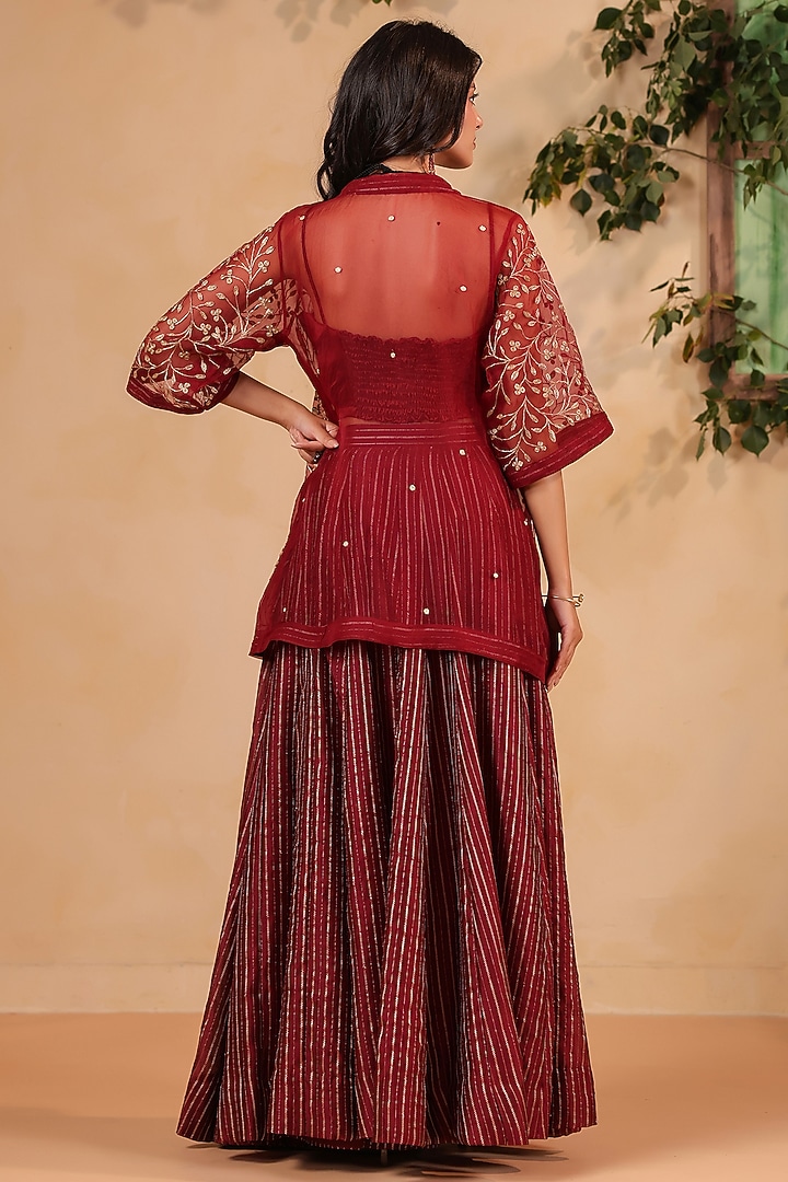 Maroon Chanderi Party Wear Sharara Set by ANSHU WADHWA at Pernia's Pop Up Shop