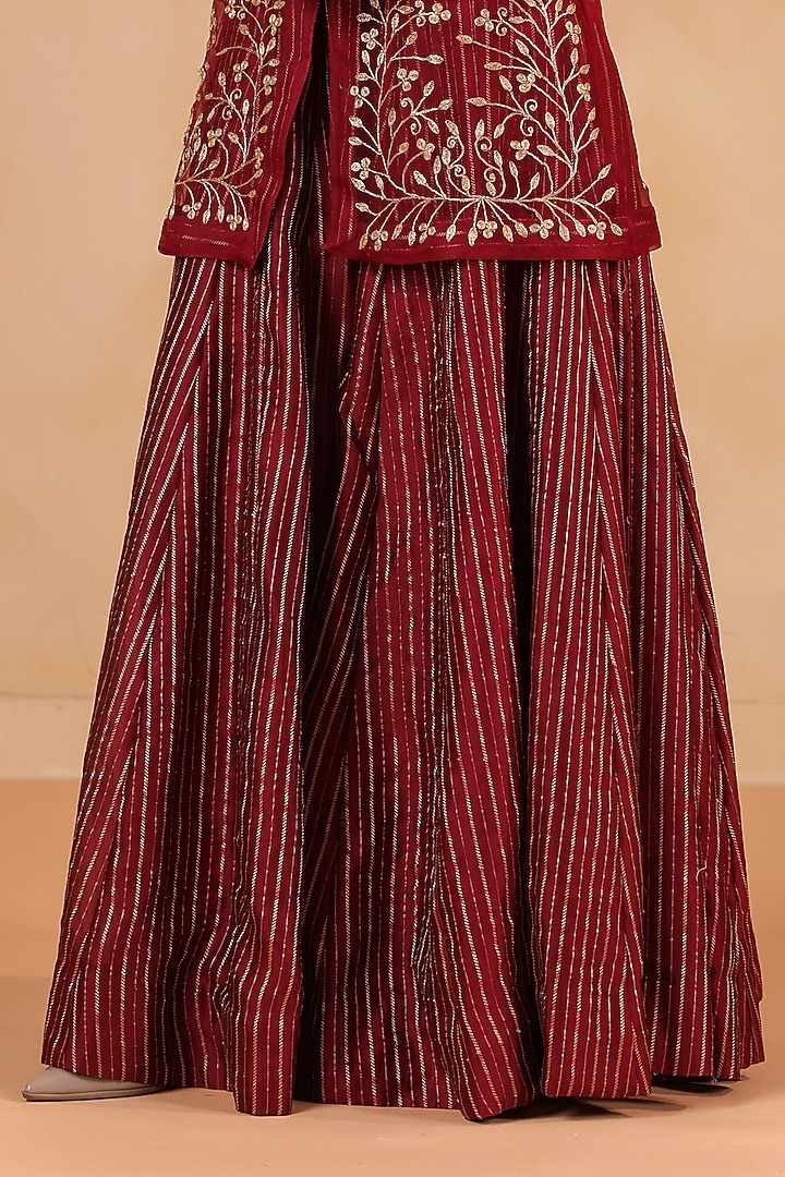 Maroon Chanderi Party Wear Sharara Set by ANSHU WADHWA at Pernia's Pop Up Shop