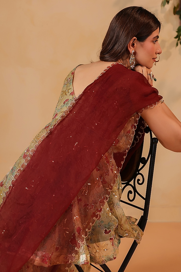 Green Chanderi Hand Embroidered Wedding Sharara Set by ANSHU WADHWA at Pernia's Pop Up Shop
