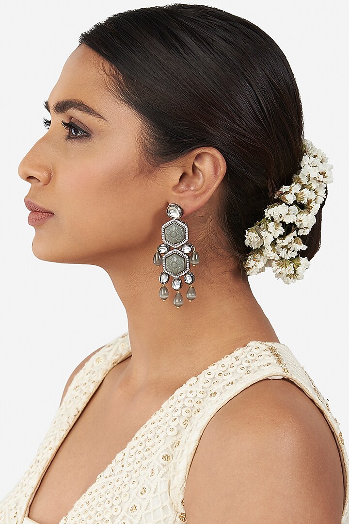 Micro Gold Finish Earrings With Kundan Polki by AHAANYA at Pernia's Pop Up Shop