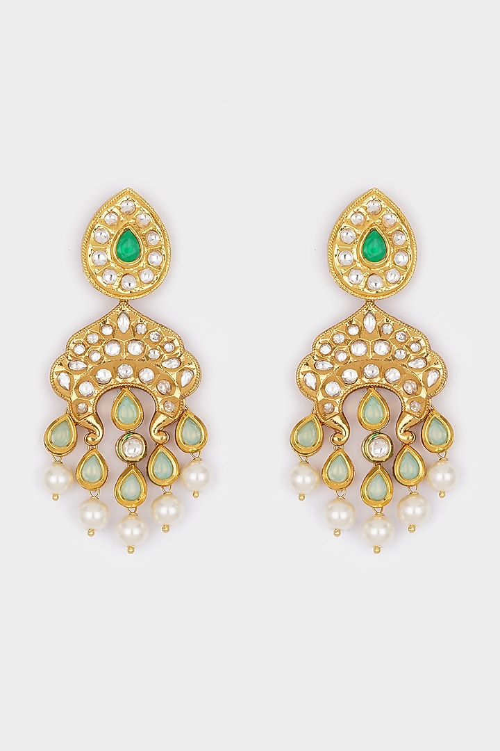 Micro Gold Finish Earrings With Pearls by AHAANYA at Pernia's Pop Up Shop