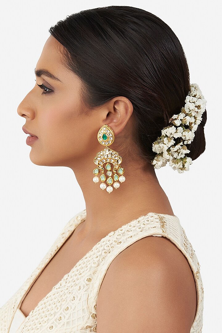 Micro Gold Finish Earrings With Pearls by AHAANYA at Pernia's Pop Up Shop