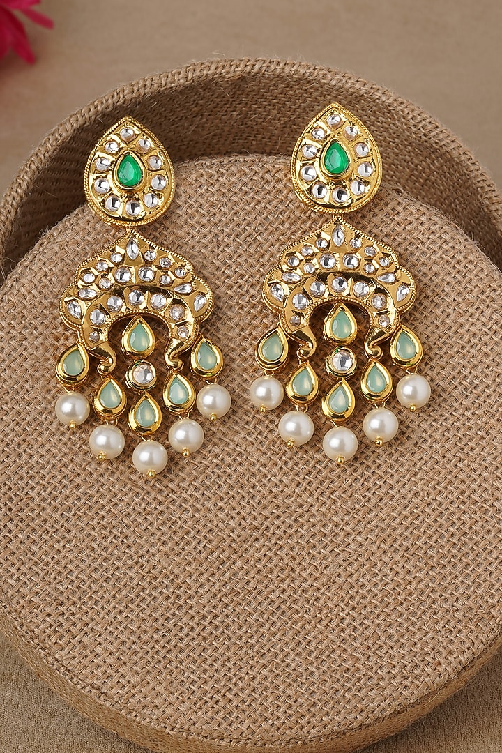 Micro Gold Finish Earrings With Pearls by AHAANYA at Pernia's Pop Up Shop