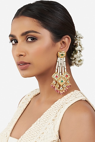 Micro Gold Finish Beaded Dangler Earrings by AHAANYA