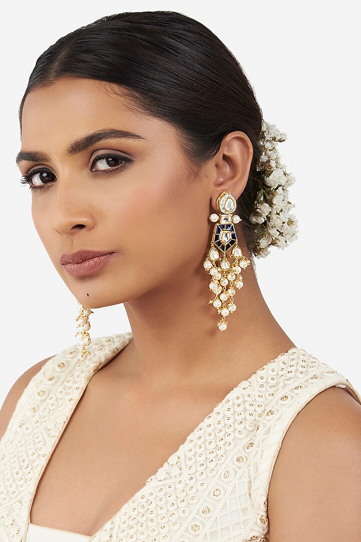 Micro Gold Finish Pearl Earrings by AHAANYA at Pernia's Pop Up Shop