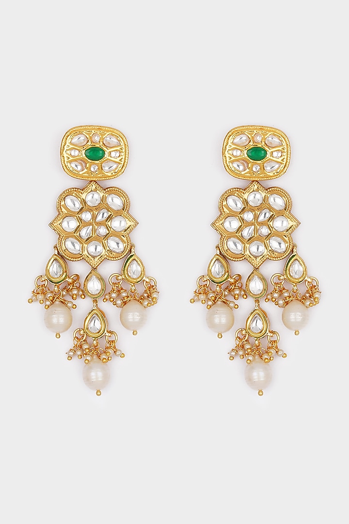 Micro Gold Finish Dangler Earrings WIth Pearl Beads by AHAANYA at Pernia's Pop Up Shop